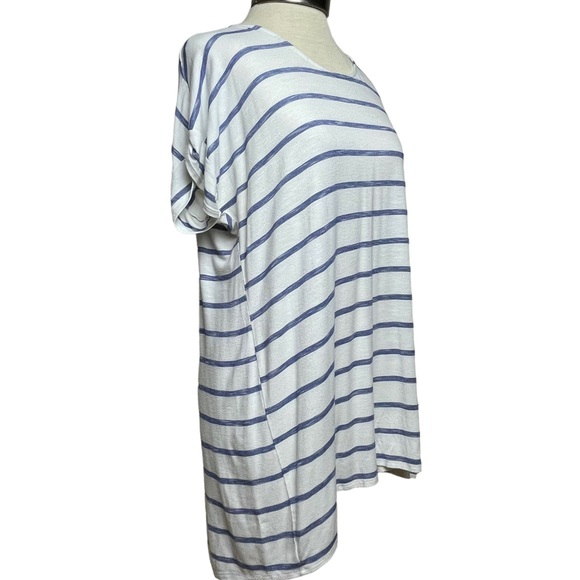 Chico's White/Blue Striped ¾ Sleeve Back Detail Knit Tunic 100% Cotton 1 US 4/6 - Picture 4 of 16